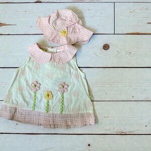 Duck Duck Goose Adorable Pink and Green Baby Top with Hat Size 6-9mths NWT